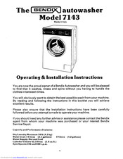 Tricity Bendix 7143 Operating & Installation Instructions Manual