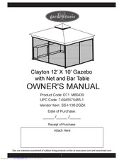 Garden Oasis Clayton 12' X 10' Owner's Manual