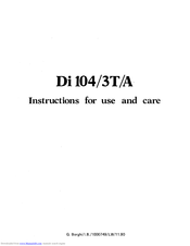 Zanussi Di 104/3T/A Instructions For Use And Care Manual