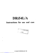Zanussi DRi54L/A Instructions For Use And Care Manual