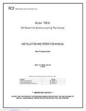 Residential Control Systems TXB16 Installation And Operation Manual