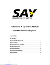 SAY Security Group DVW-KBD-D Installation & Operation Manual