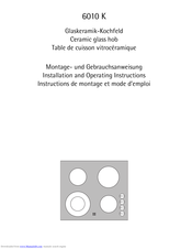 AEG CERAMIC HOB 6010 K Installation And Operating Instructions Manual