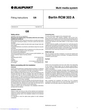 BLAUPUNKT BERLIN RCM 303A Installation Instructions Manual