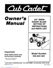 Cub Cadet 54'' Snow Dozer Blade Owner's Manual