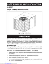 Nordyne 13 SEER User's Manual And Installation