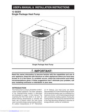 Nordyne Single Package Heat Pump User's Manual & Installation Instructions