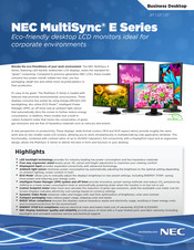 NEC MultiSync E223W Specifications