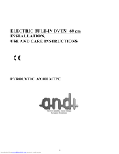 ANDI PYROLYTIC AX100 MTPC Use And Care Instructions Manual