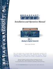 Broadcast Tools ADC-1 Installation And Operation Manual