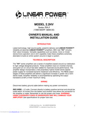 Linear Power Series TO-3 Owner's Manual And Installation Manual