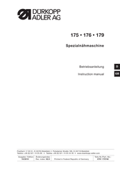 Duerkopp Adler 179 Instruction Manual