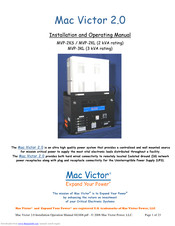 Mac Victor MVP-2KS Installation And Operating Manual