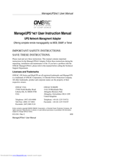 ONEAC ManageUPS NET User Instruction Manual