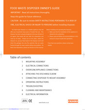 Franke FOOD WASTE DISPOSER Owner's Manual