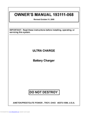 AMETEK/PRESTOLITE POWER ULTRA CHARGE Owner's Manual