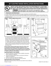 Frigidaire FGEF306TMFF Installation Instructions Manual