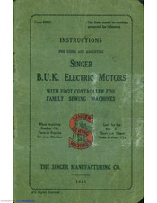 Singer B.U.K. Instructions For Using And Adjusting