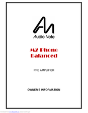 Audio Note M2 Phono Balanced Owner's Information