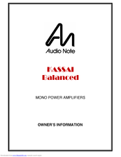 Audio Note KASSAI Balanced Owner's Information