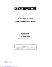 Shure SR10 Operation And Service Manual