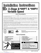 Icp H9MPT125L20B1 Installation Instructions Manual