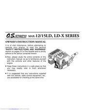 O.S. engine MAX-15LD-X Owner's Instruction Manual