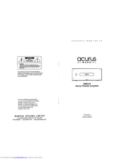 Mondial Designs Limited Acurus 200FIVE Owner's Information