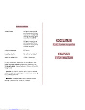 Mondial Designs Limited Acurus A250 Owner's Information