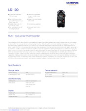 Olympus LS-100 Specifications