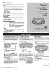 PANASONIC RXD23 - RADIO CASSETTE W/CD Operating Instructions Manual