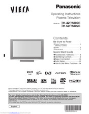 PANASONIC Viera TH-42PZ800E Operating Instructions Manual