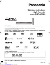 PANASONIC Diga DMR-XS385 Operating Instructions Manual