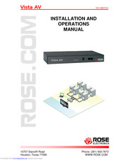 Rose electronics Vista AV Installation And Operation Manual