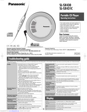 PANASONIC SLSX430 - PORTABLE CD PLAYER Operating Instructions Manual