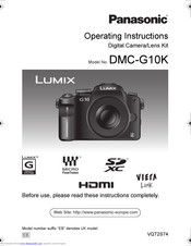 PANASONIC Lumix DMC-G10K Operating Instructions Manual