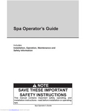 SPA Manufacturer XE Operator's Manual