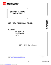 Koblenz PV-3000 LR Service Manual & Parts List