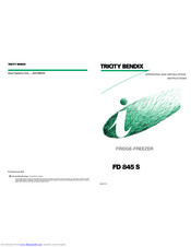 Tricity Bendix FD 845 S Operating And Installation Instructions