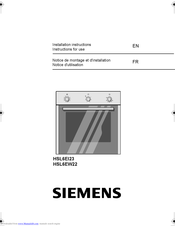 SIEMENS HSL6EW22 Installation Instructions & Instructions For Use