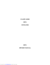 Classe Audio CDP-1 Owner's Manual