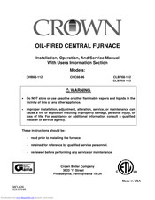 Crown CLBF68-112 Installation, Operation And Service Manual