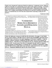 Vandersteen Audio SEVEN Operation Manual