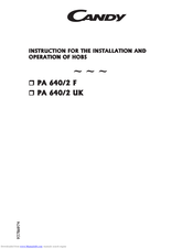 CANDY PA640-2 UK Instruction And Installation Manual