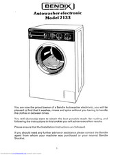Tricity Bendix 7133 Installation And Operating Instructions Manual