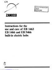 Zanussi EB 1463 Instructions For The Use And Care