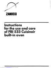 Zanussi FBI 533 Instructions For The Use And Care