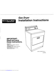 Kitchenaid Gaz dryer 3395322 Installation Instructions