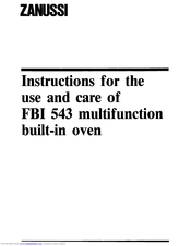 Zanussi FBI 543 Instructions For The Use And Care