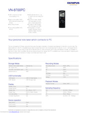 Olympus VN-8700PC Specifications